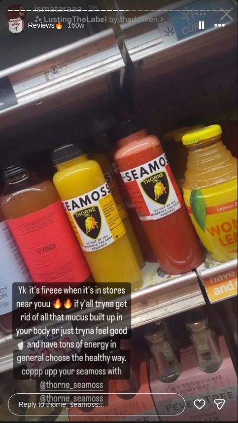 Customer story from @thorne_seamoss Instagram Reviews highlight, story 20.