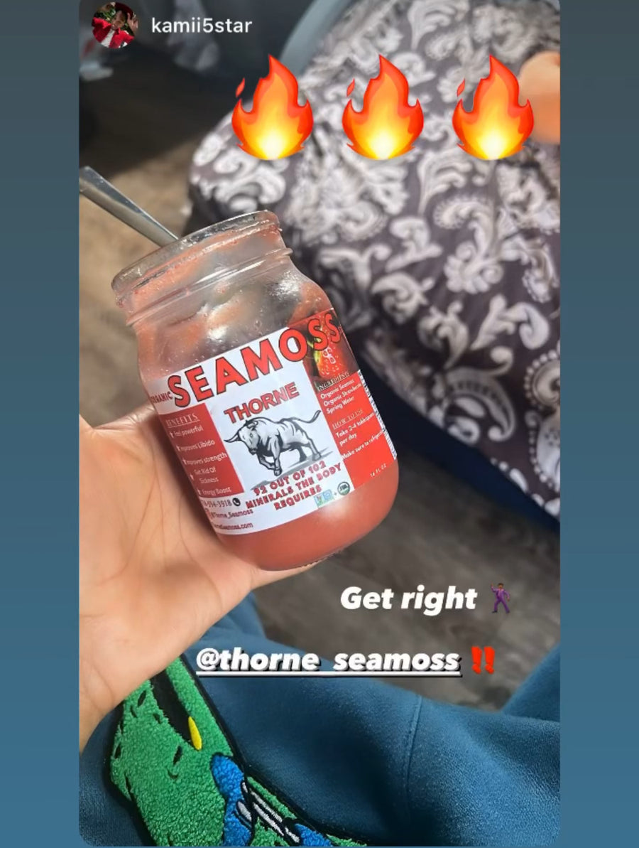 Customer sharing a Thorne strawberry sea moss jar with the black bull logo